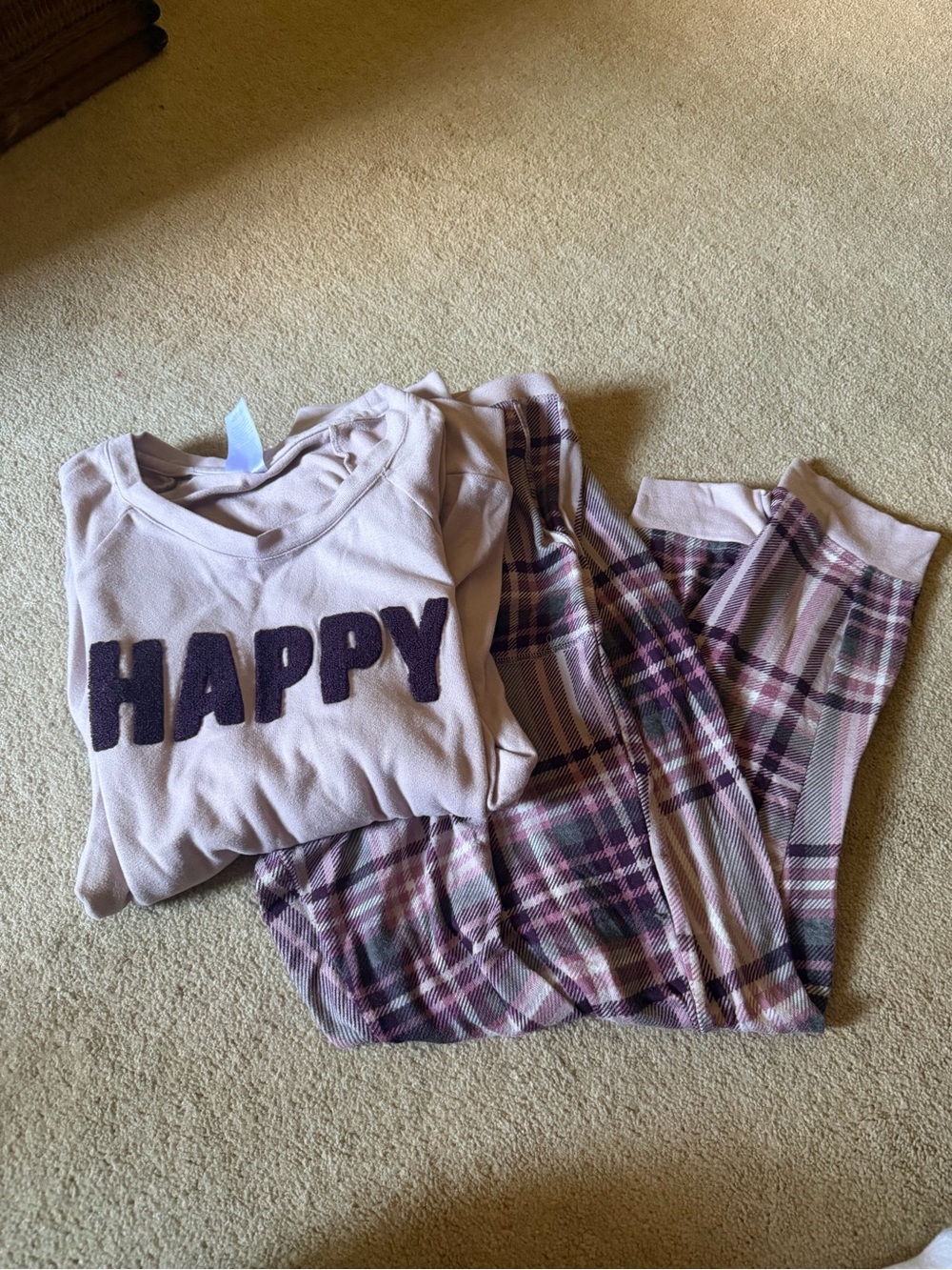 Womens Pink 'Happy' Plaid Pajama Set